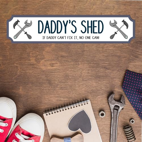 Daddy's Shed Personalised MDF Wood Street Sign Plaque - Custom Gift for Dads, DIY Enthusiasts, Shed, Garage, Workshop Decor (MDF Wood - Indoor use only, Small - 290mm x 63mm)