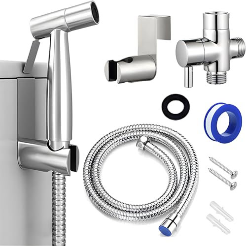Handheld Bidet Sprayer Kit – Stainless Steel High Pressure Toilet Sprayer with Hose, Adjustable Jet for Personal Hygiene, Cloth Diapers, Pet Bath, Bathroom Cleaning – Leakproof and Durable