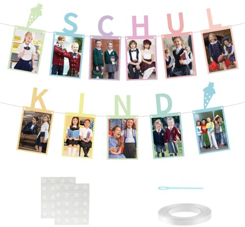 HUKUMA Einschulung Deko,Schulkind Fotogirlande,Schulstart Girlande Fotobanner,Hängende Wanddekoration für Jungen Mädchen Schuleinführung Schulanfang Schulstart Dekoration