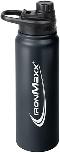 IronMaxx Heiß- und Kaltflasche – Tiefschwarz 700 ml | Isolierte Edelstahl Trinkflasche Auslaufsicher Robust Langlebig Leicht & Handlich Große Fitness Wasserflasche Gym Sport