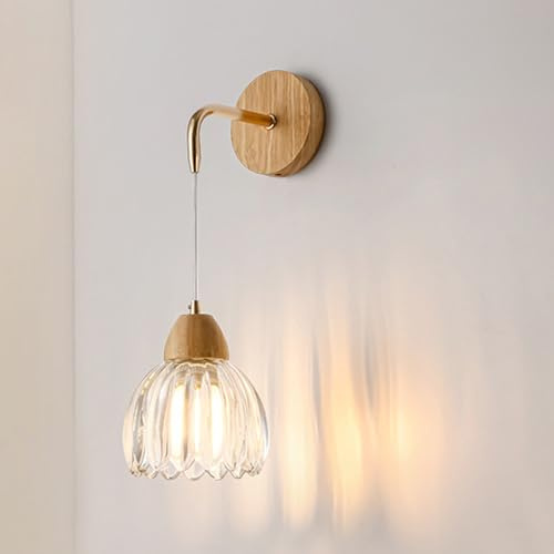 Mkichi Moderne Blumen Wandleuchte mit Glasschirm,Vintage Wandlampe Innen Holz,Wandleuchte Kinderzimmer, Nachttischlampe Wandleuchten E27 für Wohnzimmer Flur Treppen