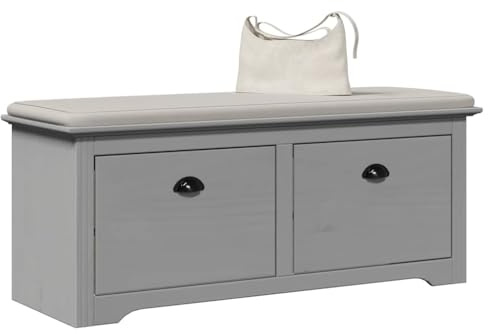 Fangmaliuyun Flurbank BODO Grau 114x40x45 cm Massivholz Truhenbank 2 Schubladen Sitzbank Schuhbank Eckbank mit Stauraum