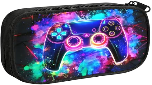 Neon Gaming Pencil Case for Boys, Graffiti Game Pen Pouch Bag with Compartments, Colourful School Stationery Supplies for Student Kids Teenager Adult