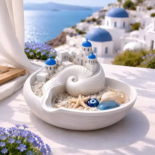 ViCUULY Hand-Painted Santorini Catchall Bowl - Greek Island Home Decor, Mediterranean Blue Dome Trinket Dish, Unique Jewelry Organizer & Key Tray (1 Pcs)