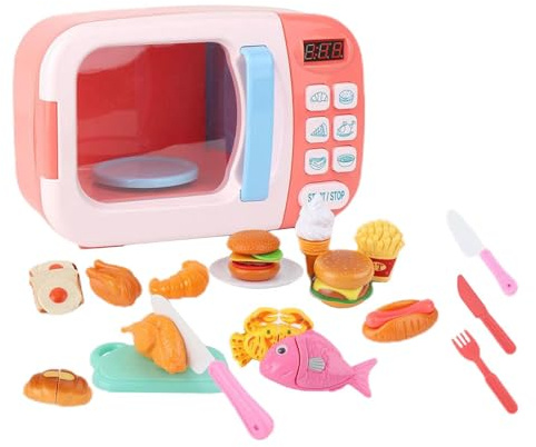 QUXVUIS Cuisine pour Filles, Mini-Cuisine Interactive, pour Micro-Ondes, Accessoires Alimentaires réalistes, Faux Aliments pour bébé, Jeu d'imitation. , Rose , 31 pièces