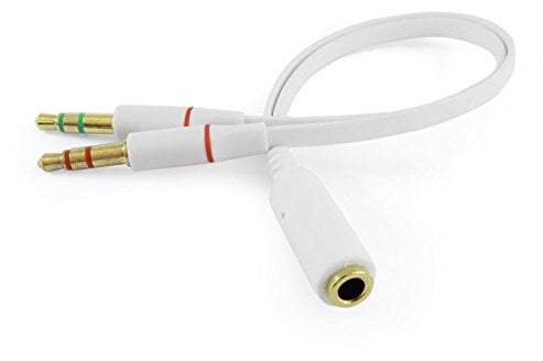 iXium 3.5mm Female to 2 Male Headphone Headset Microphone Y Splitter Audio Adapter Cable for PC Computer and Laptop - White