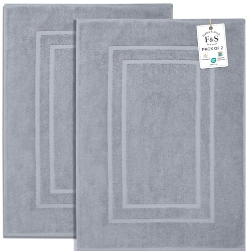 Feather & Stitch 100% Cotton Bath Mats 2 Piece 30x21 Inches, Grey