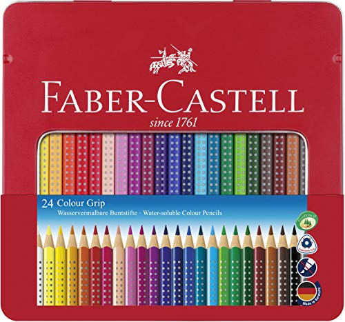 Faber-Castell - Farbstift Colour Grip (24er Metalletui) stabiles, langlebiges Etui auch für unterwegs auf Reisen