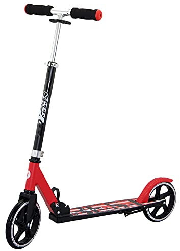 Best Sporting Scooter 205er Rolle, City-Roller mit großer Trittfläche, Klapp-Ständer und Schaumstoff-Griffen, Tretroller in rot/schwarz - neues Modell 2021