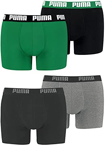 PUMA Herren Boxershorts Unterhosen 100004386 4er Pack, Wäschegröße:XL, Artikel:-691 Dark Grey Melange/Black + 035 Amazon Green