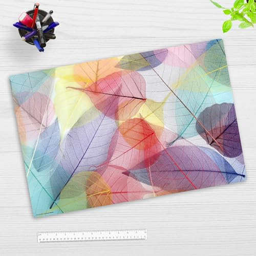 Schreibtischunterlage für Kinder und Erwachsene – “Bunte Blätter auf Leuchttisch – aus erstklassigem, strapazierfähigem Vinyl (Kunststoff -BPA frei) – 60 x 40 cm – Made in Germany