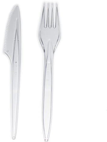 Commerline 100 Stück Plastikbesteck Set | 50 Gabeln & 50 Messer Party Besteck Set | Mehrweg & Robust Partygeschirr Set | Wiederverwendbar Spülmaschinenbeständig gemäß (50 Gabeln & 50 Messer)