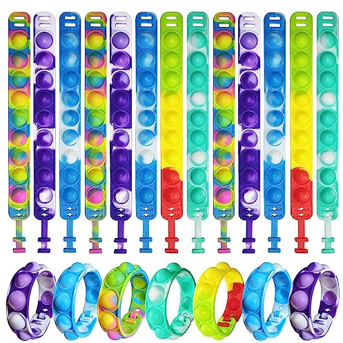 BECILES 18 Stück Fidget Toy Armband, Popit Armband Set Bubble Fidget Armband Spielzeug, Armbänder Kinder Set,Sensory Toy für Kinder Erwachsene Stressabbau & Anti-Angst(Bunt)