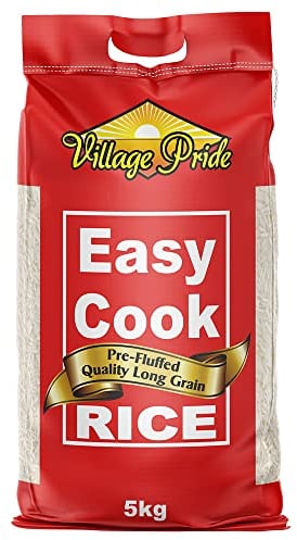 Village Pride Easy Cook Rice - 5kg Bag of Premium Quality, Pre-fluffed and Long-Grain Rice for Quick, Aromatic, and Versatile Rice Dishes