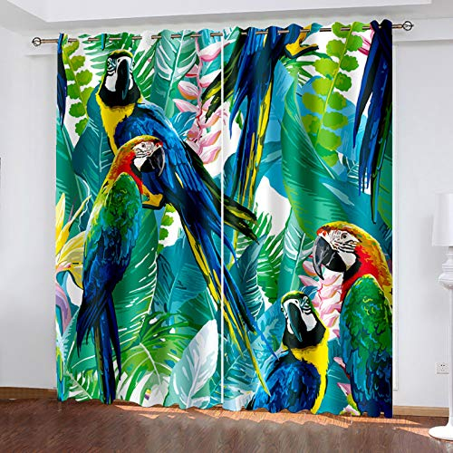 Verdunklungsvorhänge 3D Bunte Dschungel Papagei Gardinen Mit Ösen Blickdichte Vorhänge Für Schlafzimmer Wohnzimmer 200x160 Cm Vorhang Kinderzimmer Junge, 2Er Set Gardinen Mit Ösen, Abdunkelnde
