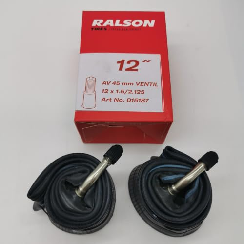 Ralson 2X Schlauch 12 Zoll | AV 45° Ventil abgewinkelt | 12x1.75/2.125 | ETRTO: 40 bis 62-203 | Fahrrad MTB BMX Schläuche Kinderwagen Roller