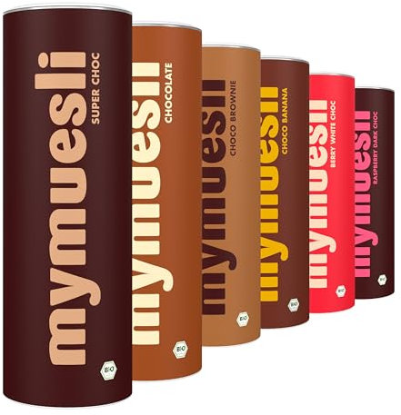 mymuesli 6er Schoko-Mix BIO Müsli (6x 575g) mit Chocolate, Super Choc, Choco Brownie, Choco Banana, Berry White Choc und Raspberry Dark Choc - Ohne Palmöl