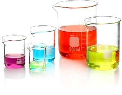 QWORK® Bécher Gradué 25ml 50ml 100ml 250ml 500ml en Verre Borosilicate, Lot de 5 Verre Doseur pour Laboratoire et Cuisine