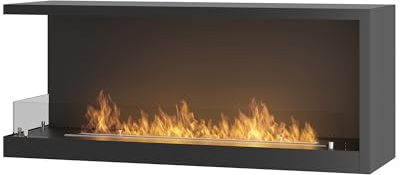 Bioethanol-Kamin zum Einbau, links, schwarz, aus Stahl mit Glas, 110 x 45 cm