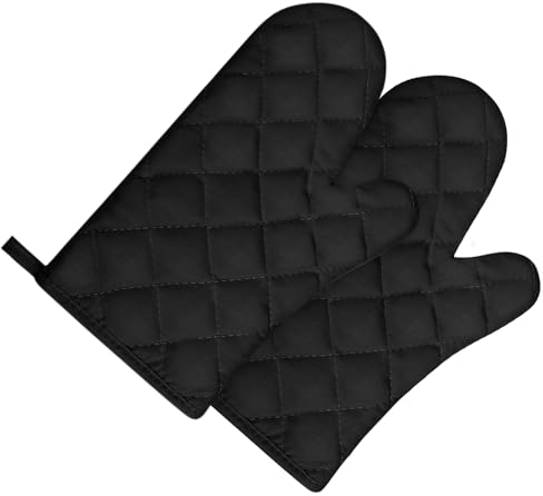 1 Paar Ofenhandschuhe, Ofenhandschuh, Ofenhandschuhe Hitzebestaendig Mit Thermoisolierung Verdickte Anti-Rutsch rutschfeste Kochhandschuhe Zum Kochen, Backen, Grillen (Schwarz)