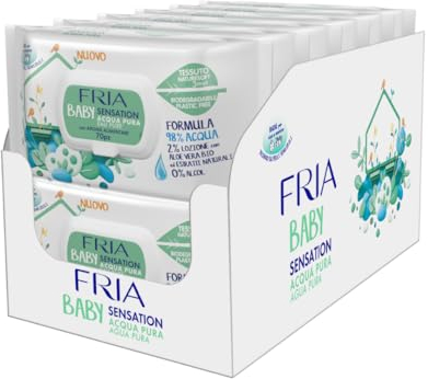 Fria Baby Sensation Acqua Pura Salviette per Cambio Pannolino, Formula con 98% di Acqua Purificata ad Azione Detergente sulla Pelle, Dermatologicamente Testate, Confezione Risparmio da 840 Salviette