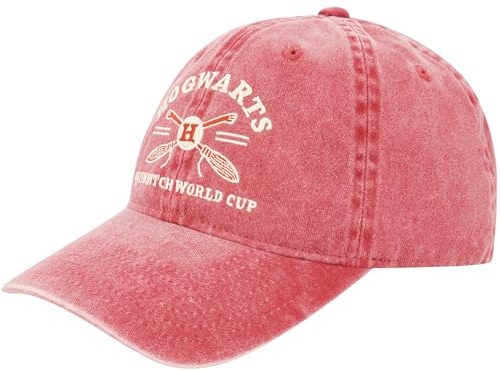 Harry Potter Dad Hut, Hogwarts Quidditch World Cup Verstellbare Baumwolle Baseball Cap mit gebogener Krempe, Rot, Einheitsgröße, Rot/Ausflug, einfarbig (Getaway Solids), Einheitsgröße