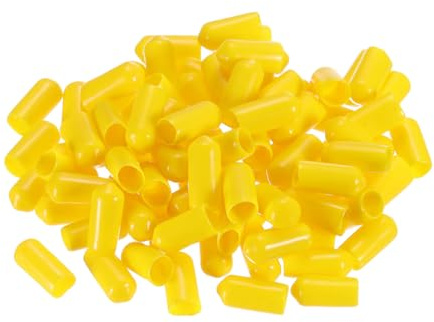 sourcing map 100pcs Rubber End Caps 7mm ID Vinyl PVC Round Tube Bolt Cap Cover Screw Thread Protectors Yellow