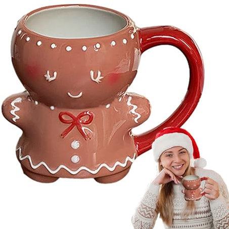 Yorajuy Gingerbread Man Winter Cup with Handle - Cute Gingerbread Coffee Mug for Hot Chocolate