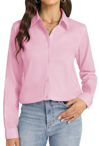 J.VER Damen Hemdbluse Langarm Freizeit Business Blusen und Tuniken für Damen Rosa, L
