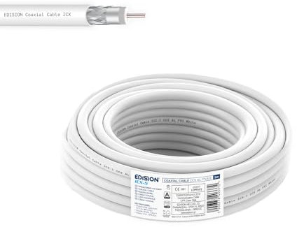 Edision ICX-5 Cable Coaxial 5m, Cable Antena TV Interior PVC Blanco, Acero Cobreado CCS/AL, 17VAtC, CPR Eca, Clase A, Cable Satélite, para DVB-S2, DVB-T/T2, DVB-C, RADIO, Bobina 5m