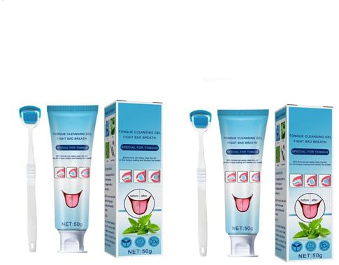 2PACK Zungenreiniger Gel Mit Zungenbürste, Zungenbelag Entfernen, Multifunctional Tongue Cleaning Paste And Brush Healthy Mouth Odor Eliminator For Freshen Breath