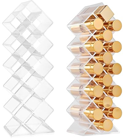 HUSOUE 2 Stück Lippenstift Organizer, 32 Fächer Lipstick Holder Transparent Lippenstifthalter Vertikale Acrylic Lipgloss Halter Kosmetik Organizer für Schlafzimmer Wohnzimmer Schreibtisch