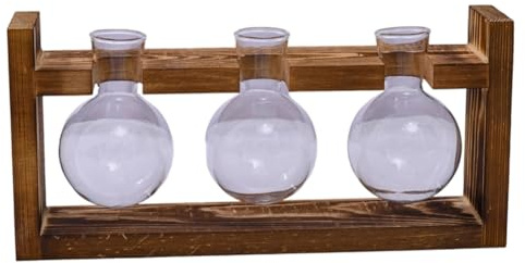 Muuookka Glas Pflanzen Terrarium mit 3 Glühbirnen Vermehrungsstation Holzständer Hydroponische Vase Indoor Garten Pflanzer & Schreibtisch