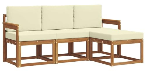 vidaXL Outdoor-Sofagarnitur mit Kissen 4 pcs Natur und Creme, Gartenlounge, modernes Outdoor-Sofa-Set, langlebige Terrassen-Sitzgarnitur, komfortable Sitzgelegenheiten für die Terrasse