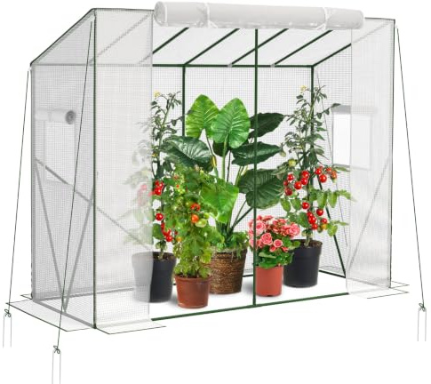 Velway Gewächshaus Tomatengewächshaus Begehbares 200x79x170/141cm | Witterungsschutz Schrägdach Foliengewächshaus, PE Gitterfolie 2 Belüftungsfenster für Balkon Garten Tomaten Gurken Paprika