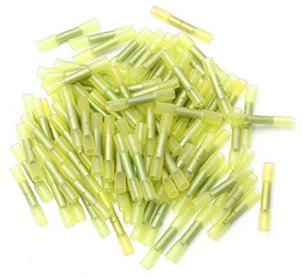 Mintice 50 Pezzi Giallo Connettori Cavi Termorestringenti Impermeabile Elettrici Filo Connettore Termosaldante Guaina Terminale Saldante 10-12 Awg