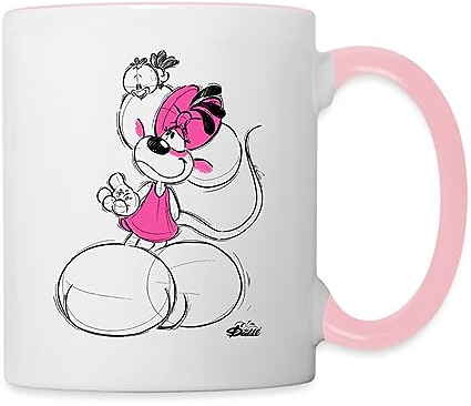 Spreadshirt Diddl Diddlina Füttert Vögelchen Tasse Zweifarbig, One size, Weiß/Pink