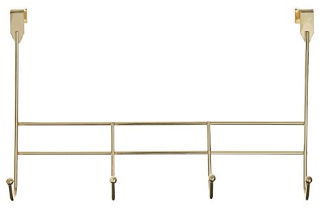 Premier Housewares Over Door Hanger with 4 Hooks | Over The Door Hook for Bedroom, Bathroom | Anti-Slip Back of Door Hook Hanger for Coats, Cloths, Belts | Iron Wire Champagne Gold