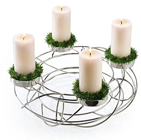 Weihnachtlicher & Moderner Metallkranz/Adventskranz – Edelstahl Weihnachtskranz – Hochwertiger Kerzenhalter/Silberkranz – Weihnachten/Weihnachtsdeko (Ø 35cm)