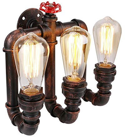 COCOL Vintage Wandleuchte Wandlampe Industrie Wand Lampen Water Pipe Industrial Wandleuchte mit 3 Lichter Vintage Retro Wasser Rohr lamp Retro Dekor Wandleuchte (ohne Birne)