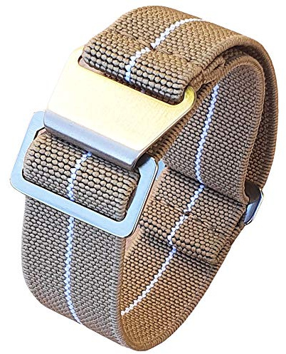 Max French Marine Nationale Elastic Nylon Navy Divers Parachute Watch Straps 20mm 22mm Military Bands (22mm, Khaki/White)