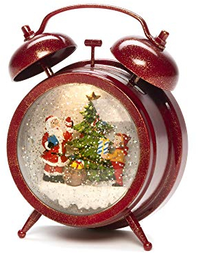 Konstsmide LED Wecker mit Weihnachtsmann und Kind, wassergefüllt, mit 5h Timer, mit 8 klassischen Weihnachtsliedern, 1 warm weiße Diode, batteriebetrieben, Innen - 4375-550
