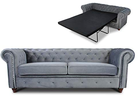 Schlafsofa Chesterfield Asti Bis 3-Sitzer, Sofa mit Schlaffunktion, Couch 3-er, Couchgarnitur, Sofagarnitur, Holzfüße, Polstersofa (Grau (Velvet 10))