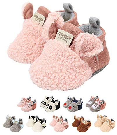 EDOTON Unisex Neugeborene Tier Schuhe,Süß Rutschfest Sohle Weich Winter Warm Haus Innen Ausdruck Stiefel zum Baby Jungs Mädchen (0-6 Monate, C_Rosa)