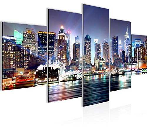 Runa Art Bild Wohnzimmer Büro New York City 5 Teilig Stadt Skyline Bunt Wandbilder auf Vlies Leinwand 605553a