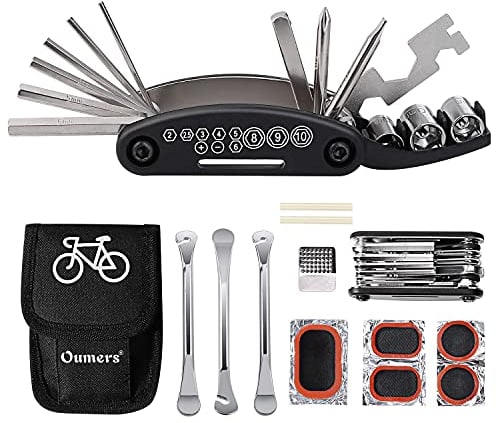 Oumers Multi-Function Bike Bicycle Cycling Mechanic Repair Kit with 3pc Bike Tire Lever 5pc Tyre Patches 1pc Tire Rasp Work Bag