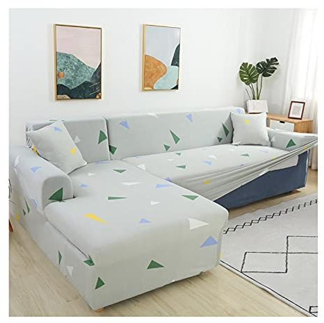 AMDXD Sofabezug 2 Sitzer, Dreieck Sofa Stretchhusse für Wohnzimmer, in Polyester, Anti-Rutsch, Elastischer, Hellgrau Grün Gelb Weiß, Stil 8