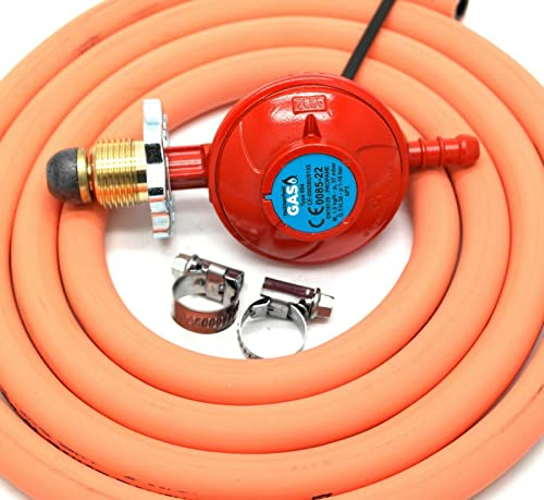 Huddersfield Gas Branded Handwheel Propane Gas Regulator & 1M Hose + 2 Clips Fits Calor Gas/Flogas