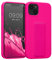 kwmobile Case Compatible with Apple iPhone 13 - Case with Hand Strap and Stand Soft TPU Silicone Coating - Neon Pink