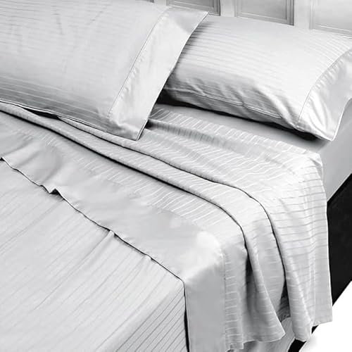 INTRECCI Completo Lenzuola Matrimoniali in Raso di Cotone Matrimoniali, Biancheria da Letto Parure Lenzuolo con Angoli Lenzuolo Teso e Federe in Raso 2 Piazze Grigio